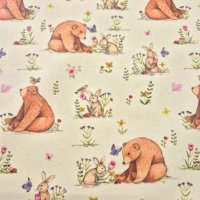 Beschichtete Baumwolle "Bär und Hase creme"