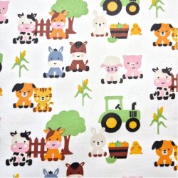 Beschichtete Baumwolle "Bauernhoftiere weiss"