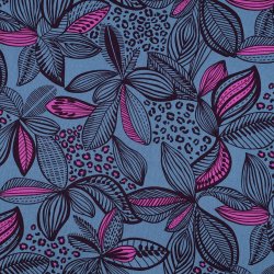 Beschichtete Baumwolle "Blätter blau"