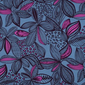 Beschichtete Baumwolle "Blätter blau"