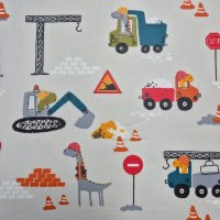 Beschichtete Baumwolle "Dinos auf Baustelle grau"