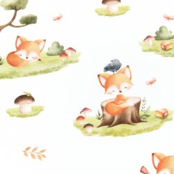 Beschichtete Baumwolle "Fuchs im Wald weiss"