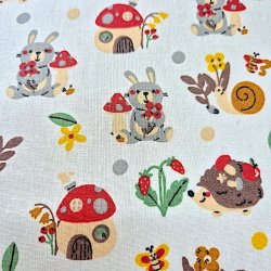 Beschichtete Baumwolle "Hase und Igel weiss"