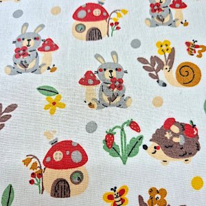 Beschichtete Baumwolle "Hase und Igel weiss"