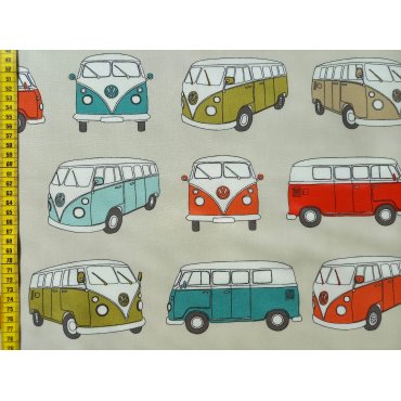 Beschichtete Baumwolle "VW-Bus beige/lime"