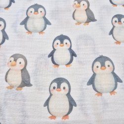Musselin Stoff "Pinguin weiss"