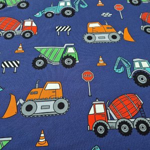 French Terry "Baustellenautos dunkelblau"