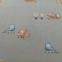 Jersey Stoff "Baufahrzeuge beige"