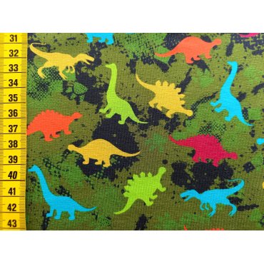 Jerseystoff "Dinofamilie oliv"
