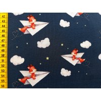 Jerseystoff "Fuchs auf Papierflieger dunkelblau"