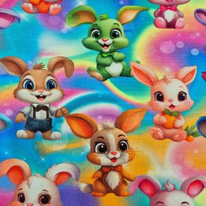 Jersey Stoff "Hasen bunt"