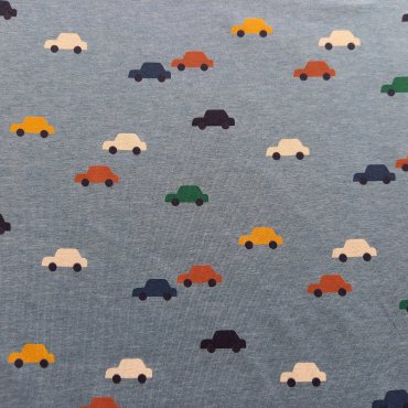 Jerseystoff "Kleine Autos rauchblau"