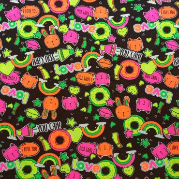 Jerseystoff "Neon-Zeichen schwarz"
