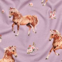 Jersey Stoff "Pferde lavendel"