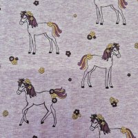 Jersey Stoff "Pferd lila Glitzer"