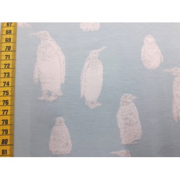 Reststück Jerseystoff "Pinguin hellblau" 52cm Fr. 8.-