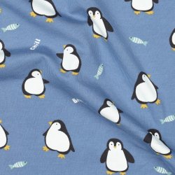 Jersey Stoff "Pinguin jeansblau"