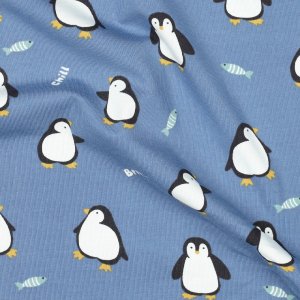 Jersey Stoff "Pinguin jeansblau"