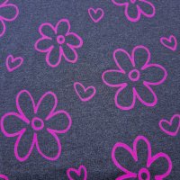 Jersey Stoff "Pinke Blumen dunkelblau"