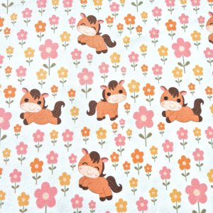 Jersey Stoff "Pony Blume weiss"