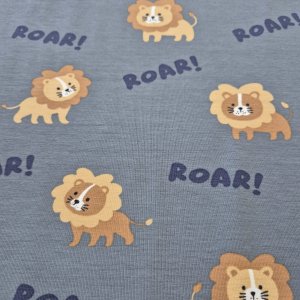 Jersey Stoff "Roar Löwe jeansblau"