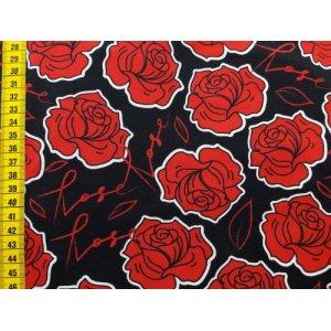 Reststück Jerseystoff "Rote Rose schwarz" 80cm Fr. 20.-