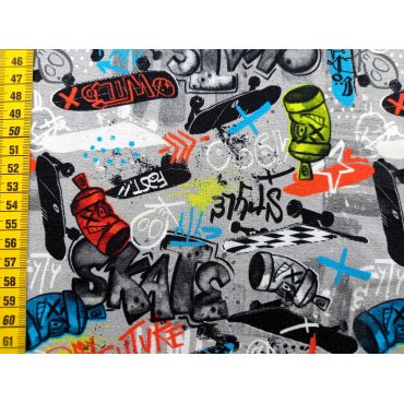 Reststück Jerseystoff "Skate Grafity grau" 60cm Fr. 15.-