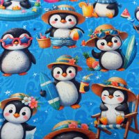 Jersey Stoff "Sommer-Pingu türkis"