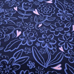 Soft Sweat Stoff "Blumen dunkelblau"