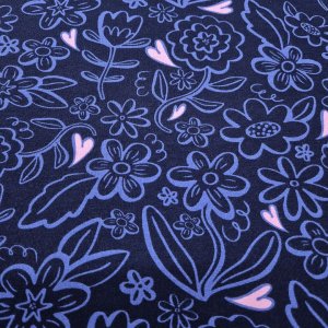 Soft Sweat Stoff "Blumen dunkelblau"