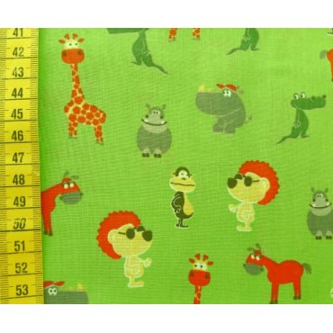 Baumwollstoff "Zoo Kroko/Löwe lime"