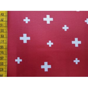 Beschichtete Baumwolle "Schweizer Kreuz rot"