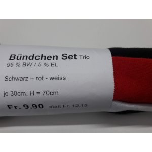 Bündchenset "Trio sz/rot/weiss je 30cm"