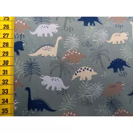 Baumwollstoff "Dinofamilie schlammgrün"