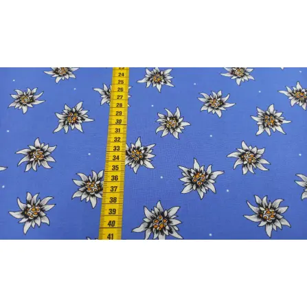 Baumwollstoff "Edelweiss auf blau"