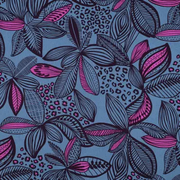 Beschichtete Baumwolle "Blätter blau"