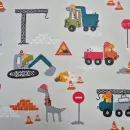 Beschichtete Baumwolle "Dinos auf Baustelle grau"