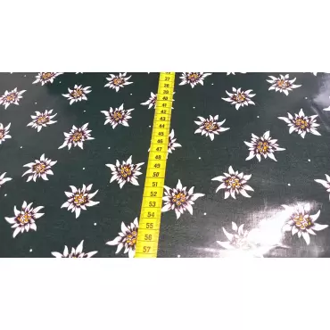 Beschichtete Baumwolle "Edelweiss auf dunkelgrün 35mm"