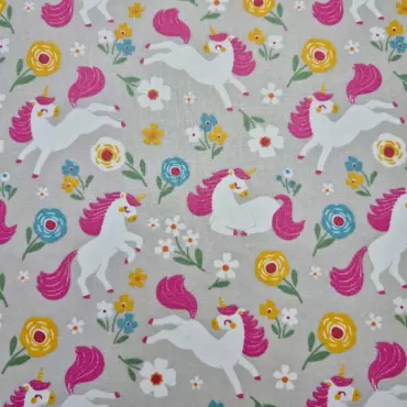 Beschichtete Baumwolle "Einhorn grau"
