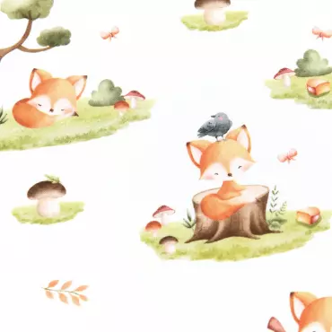 Beschichtete Baumwolle "Fuchs im Wald weiss"