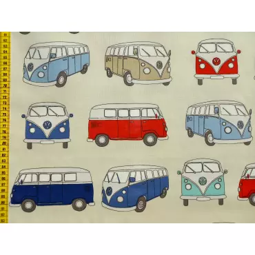 Beschichtete Baumwolle "VW-Bus beige/blau"