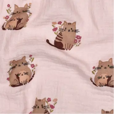 Musselin Stoff "Katzen rosa"