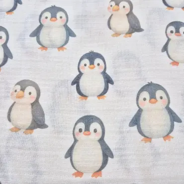 Musselin Stoff "Pinguin weiss"