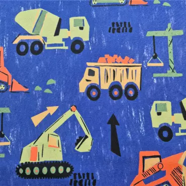 French Terry "Baufahrzeuge blau"