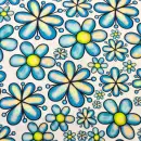 Jersey Stoff "Blumen weiss/türkis"