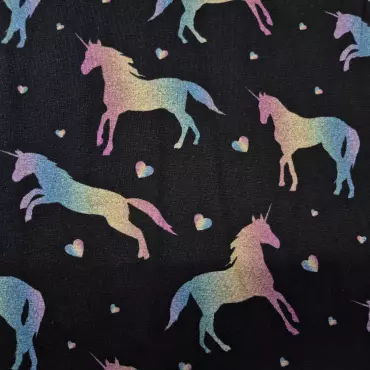 Jersey Stoff "Einhorn schwarz-leuchtend"