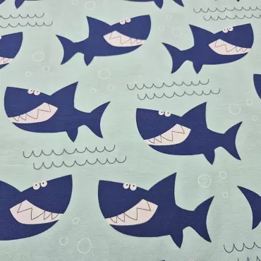 Jersey Stoff "Haifisch hellmint"