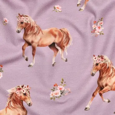 Jersey Stoff "Pferde lavendel"