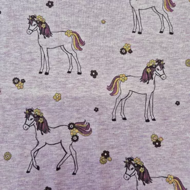 Jersey Stoff "Pferd lila Glitzer"