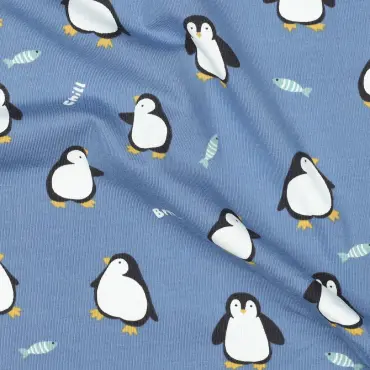Jersey Stoff "Pinguin jeansblau"